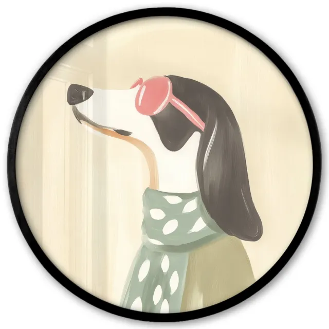 FrameYourWall Poster in lijst Rond - Fotolijst 40x40 cm - Posters - Hond - Zonnebril - Sjaal - Ronde posterlijst zwart - Decoratie - Wanddecoratie woonkamer - Muurdecoratie slaapkamer