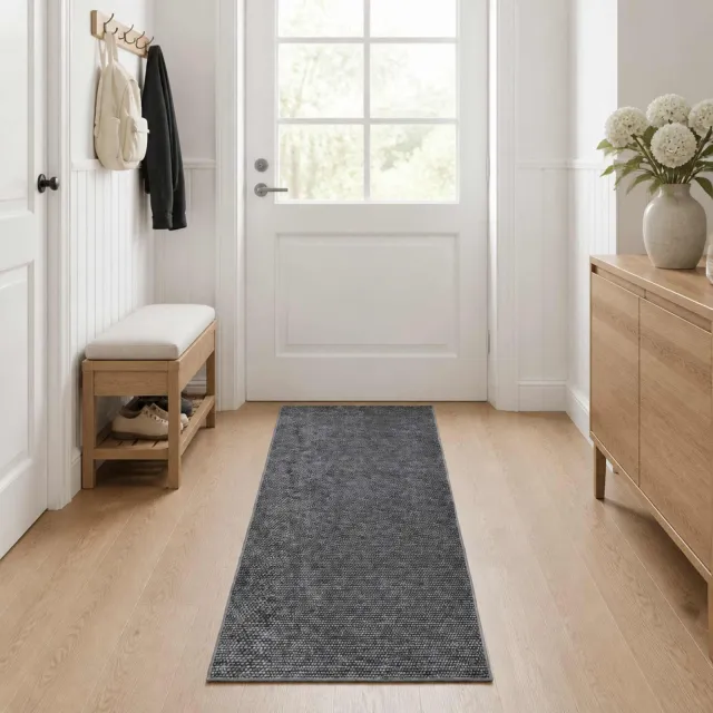 vidaXL Vloerkleed Antraciet 100 x 400 cm 100% Polyester 3 mm Wasbaar Anthraciet