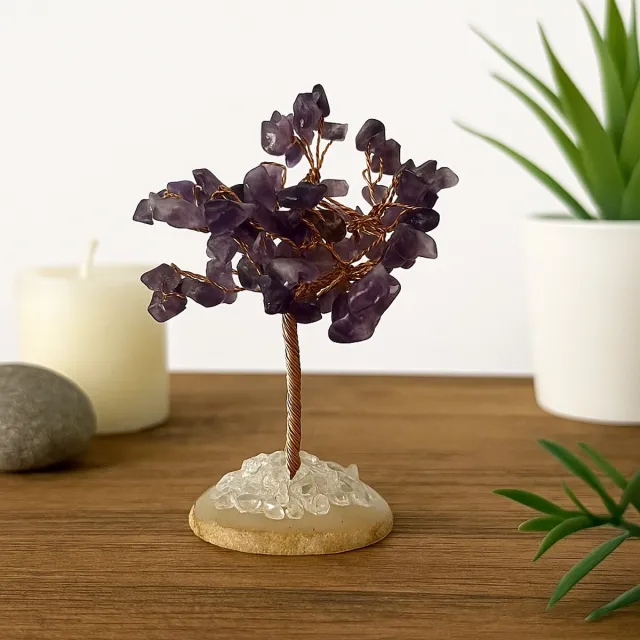 Afecto boompje met Amethist - hoogte 12 cm - paarse kristallen - krachtig symbool van rust en balans violet