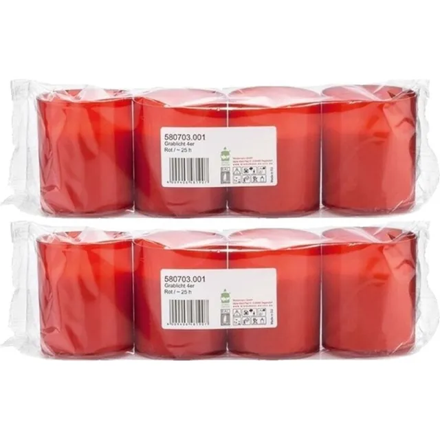 Trend Candles Grafkaarsen - rood - 8x stuks - 5 x 6 cm - 25 branduren - gedenklicht met kunststof houder