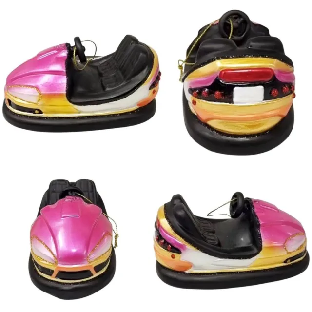 De Ballen Uit.. Kerstbal Botsauto Roze – Glazen Kerstornament in Retro Kermisstijl – 12 cm – Handgemaakt