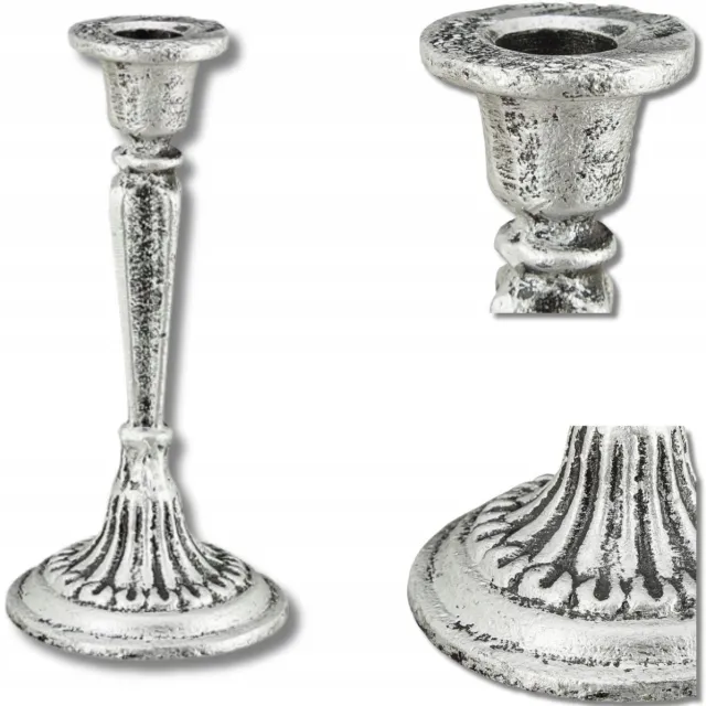 Srebrny Świecznik Żeliwny Antieke Zilveren Gietijzeren Kandelaar - Vintage Stijl Antiek zilver