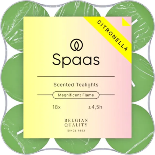 Spaas Citronella Theelichten Brandduur ± 4,5 u Levendig Groen 18 stuks