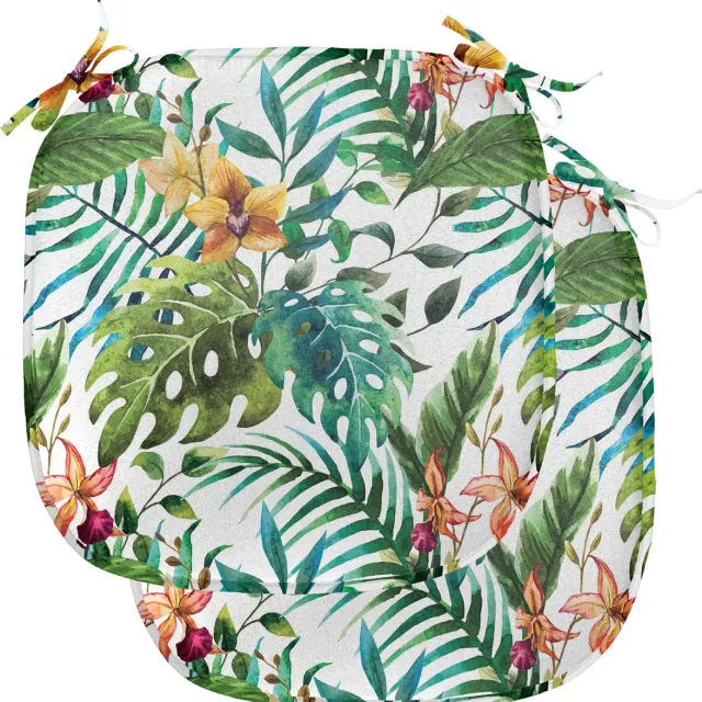 New Bed Blad Palmboom Bloemen Hibiscus Stoelkussen Set van 2, Anti-Slip Zitting Pad, 40 cm x 40 cm Bleek Karamel Bordeaux - 2 Set