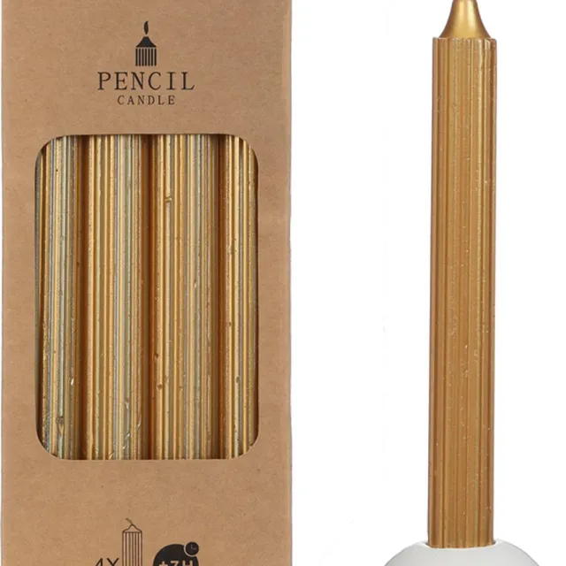 Hortus Potlood kaarsen set 4 stuks dia. 2.2 x H 20 cm metallic goud Hortus geel