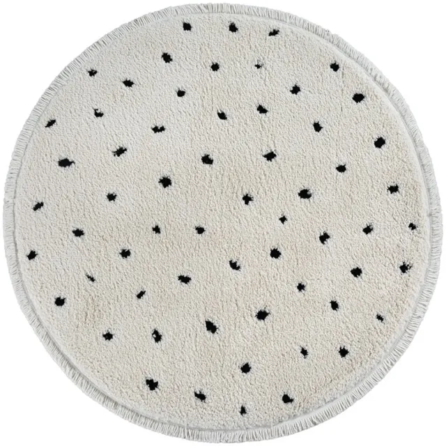 TapisTrend Harig tapijt Crème 160 cm rond Crèmekleurig hoogpolig vloerkleed met kleine zwarte stippen en franjes voor de woonkamer en slaapkamer Beige