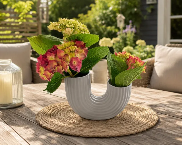 printlab3D Moderne U-Vorm Keramische Vaas met Reliëf – Decoratieve Bloemenvaas voor Binnen en Buiten grijs