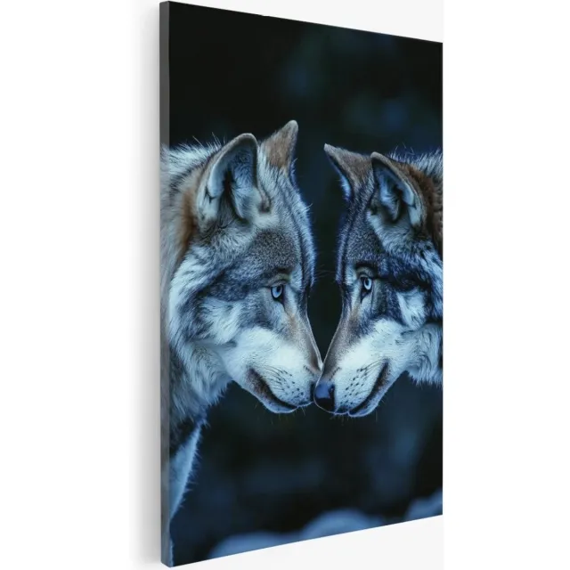 Saammp Canvas Schilderij - 2 wolfen - Liefdevol - Natuur - Dieren - 40x60 - Foto op canvas - Wanddecoratie - Muurdecoratie Woonkamer - Slaapkamer decoratie - Canvas Print Multicolor