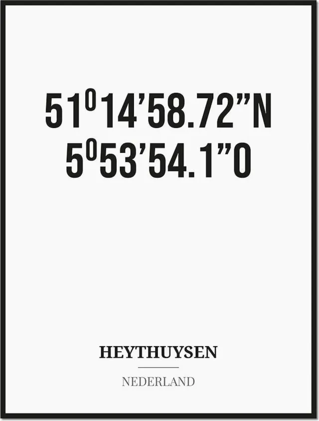 Studio216 Poster/kaart HEYTHUYSEN met coördinaten zwart, wit