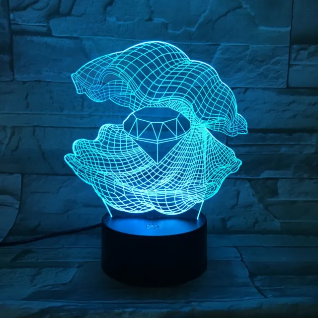 MC Living 3D Led Lamp Met Gravering - RGB 7 Kleuren - Diamant In Schelp