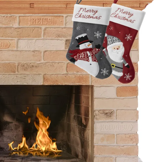 Hi Decoratie kerstsokken - setje van 2x st - H45 cm - velvet polyester - Merry Christmas grijs