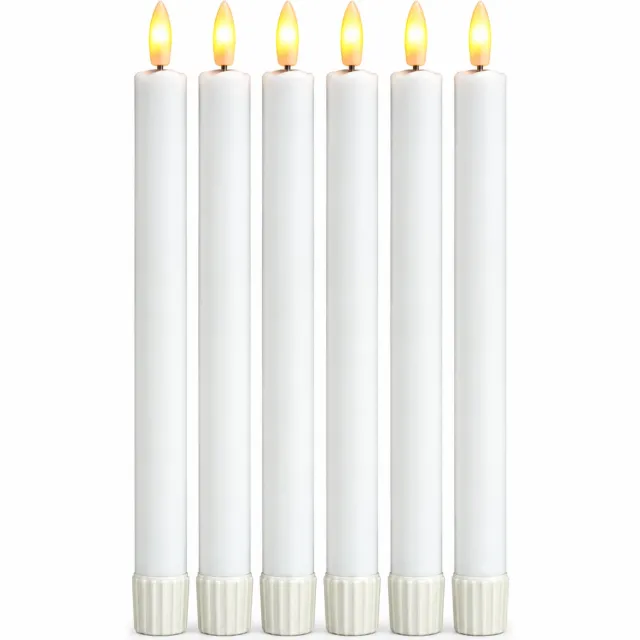 SWGOTA led kaarsen, set van 6 met afstandsbediening, ivoorwit kunststof, kogelvormige punt, 2,15 x 25 cm, warmgeel licht, 2 AAA-batterijen per kaars