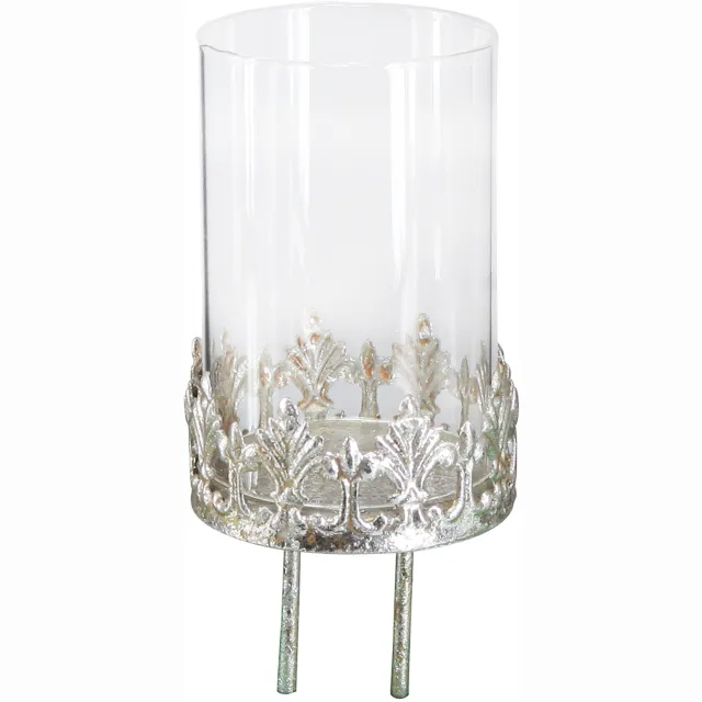 posiwio Theelichthouder met glas om in te steken vintage zilver Ø5,5cm H8cm 4s