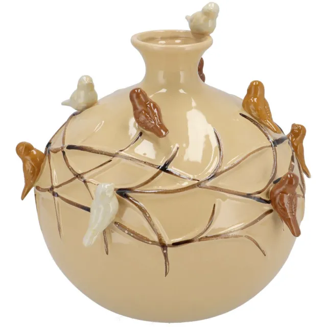 DK design Vaas Spring birds - zandkleurig - keramiek - D29 x H28 cm - bloemenvaas Licht beige
