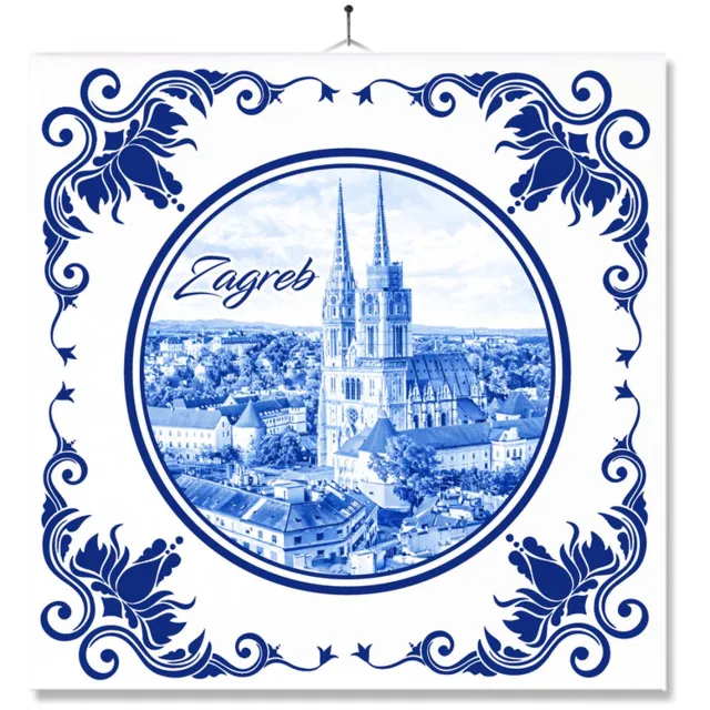MC Living Tegel Met Opdruk | Zagreb | Delft Blauw | Cadeau | Inclusief Geschenkdoos | Standaard | Ophangsysteem Ontwerp 2