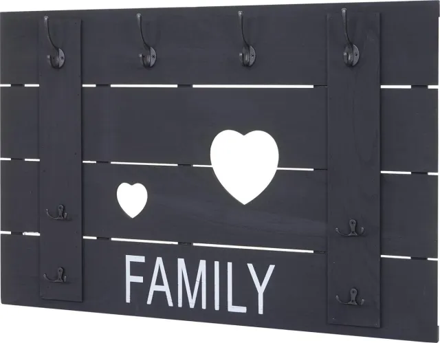 MCW Wandkapstok MCW-C89 Family, kapstok paneel kapstok, shabby-look vintage, 8 haken 60x90cm ~ donkergrijs, shabby