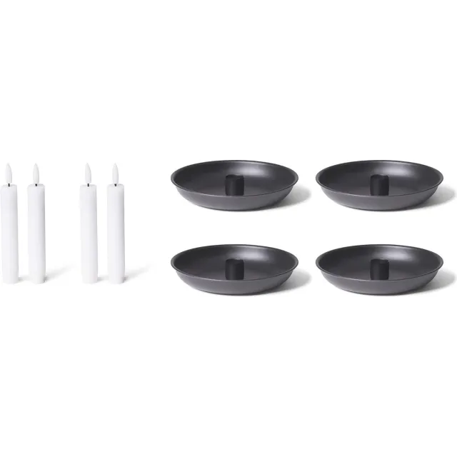 Novaliv 4x kaarsenhouders 15cm metalen stokkaarshouder ZWART met LED premium stokkaarsen flikkerend effect tafelkaarsen kaarsenhouder Adventskrans Kersttafeldecoratie scandinavisch chic