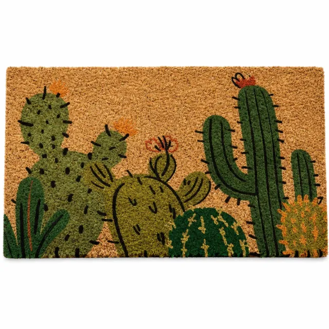 SWGOTA Deurmat van imitatiekokos met cactusprint, 40 x 60 cm groen