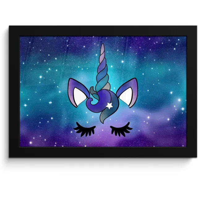 FrameYourWall Poster in lijst - Fotolijst 30x20 cm - Posters - Eenhoorn - Sterrenhemel - Ster - Blauw - Posterlijst zwart - Decoratie - Wanddecoratie woonkamer - Muurdecoratie slaapkamer