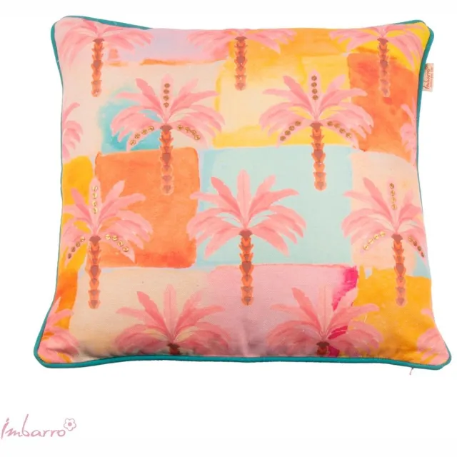 Imbarro Home & Fashion Imbarro - Kussen - Buitenkussen - Sierkussen - 50x50 cm - Gerecycled PET – Tropische palmprint – Zomer kleuren Geel