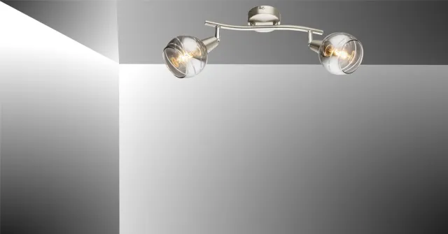 Trango 2- vlam Roestvrij stalen optiek 1010-28SD Draaibare plafondlamp *WOW* incl. 2x 3-traps dimbare LED-lamp 3000K warm wit Plafondlamp met design rokerige glazen kappen Plafondspot woonkamer 2-vlams mat nikkel