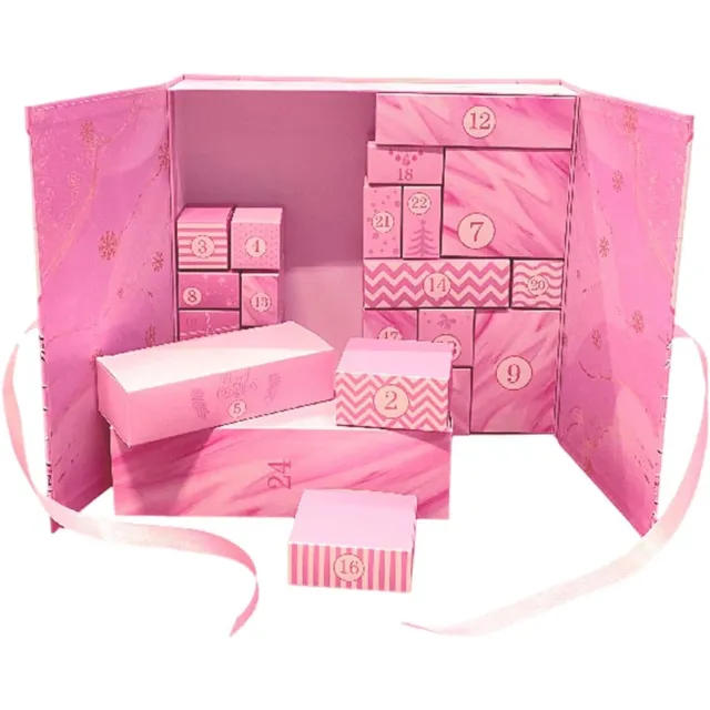 Pyreta Adventskalender 2026 - DIY kerst adventskalender doos - 24 daagse advent countdown geschenkdoos - invulbare 24-daagse countdown adventskalender - om je eigen adventskalender in te vullen roze