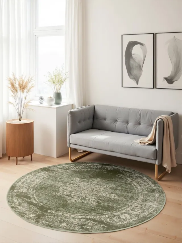 flycarpets Rond Laagpolig Vloerkleed - Gloria - Lydia - Mint / Groen 160cm rond Ø