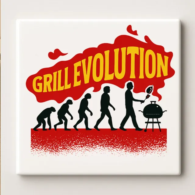 Nevolis Grill Evolution Tegel – Grappige 15x15 cm Keramische BBQ Muurdecoratie | Perfect Cadeau voor Grillmeesters & Barbecueliefhebbers Multi Color