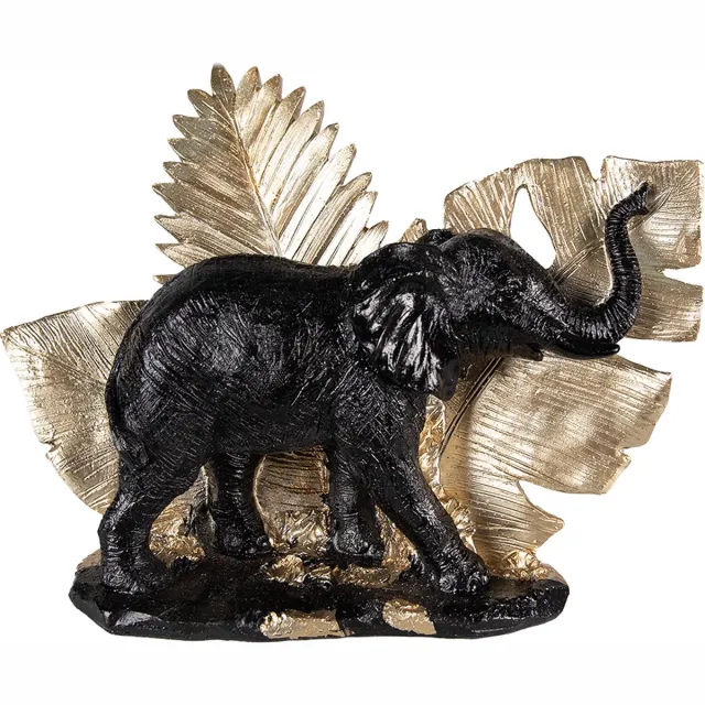 Clayre & Eef Beeld Olifant 18 cm Zwart Goudkleurig Polyresin