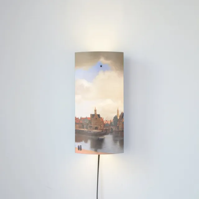 Packlamp Wandlamp - Gezicht op Delft - Vermeer - 29 cm hoog - ø12cm - Inclusief Led lamp multikleur