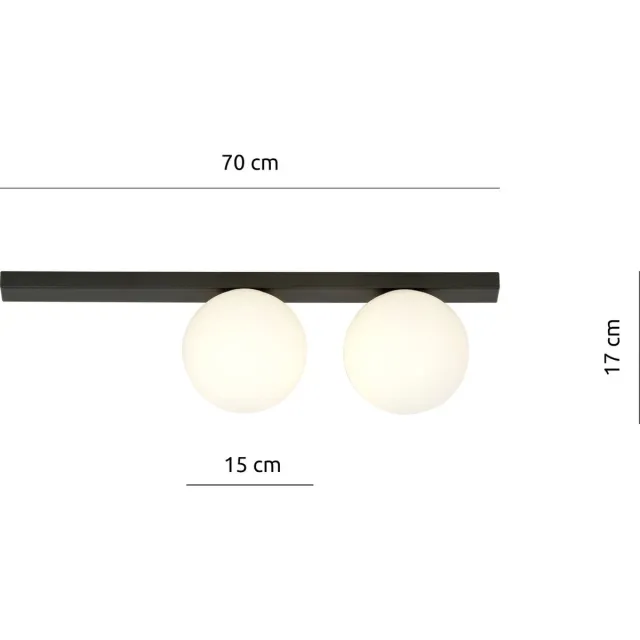 Emibig Aalborg medium plafondlamp zwart met 2 witte bollen E14 - Perfect voor moderne interieurs Zwartachtig