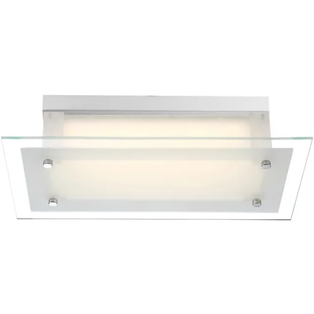Globo Lighting Plafondlamp chroom Woonkamerlamp LED plafondlamp Halverlichting Satijnglas, metaal, 10,8W 920lm neutraal wit, LxBxH 36x19x9,7 cm Duidelijk