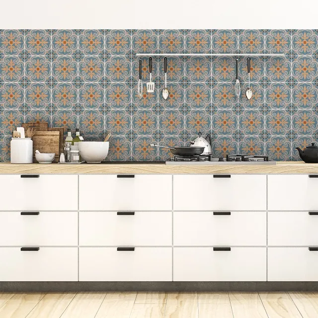 Ambiance Sticker Zelfklevende tegelmuurstickers voor keuken en badkamer - 30 tegelstickers, Azulejos Cirioco-stijl - 30 stickers, 15x15 cm Multi color