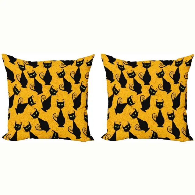 ABAKUHAUS Kussenhoes Set 2x45x45 cm – Zwart-Oranje Katten Vintage – Dubbelzijdig Digitaaldruk