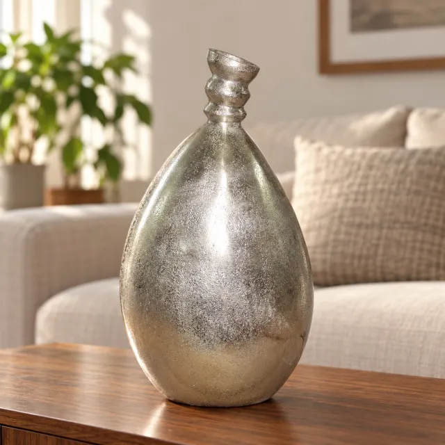 Hoppa! Bolvormige flesvaas - Zilver - 17 x 17 x 32 cm (B x D x H)