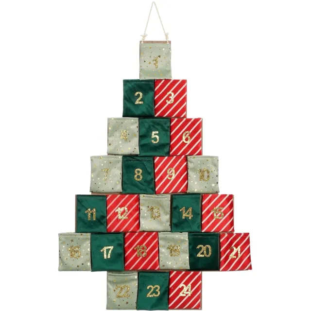Mica Decorations Adventskalender - L72 x B1 x H51 cm - Vilt - Groen, Rood