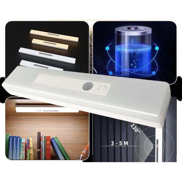 Q-Time Wandlamp - Kastlamp - Slimme Nachtlamp met schemer Bewegingssensor - USB Oplaadbaar - Magnetische Montage (plaatjes meegeleverd voor niet stalen oppervlakken) - LED Licht - Inclusief oplaadkabel - 21cm - Warm Wit Licht - Q-time Warmwit
