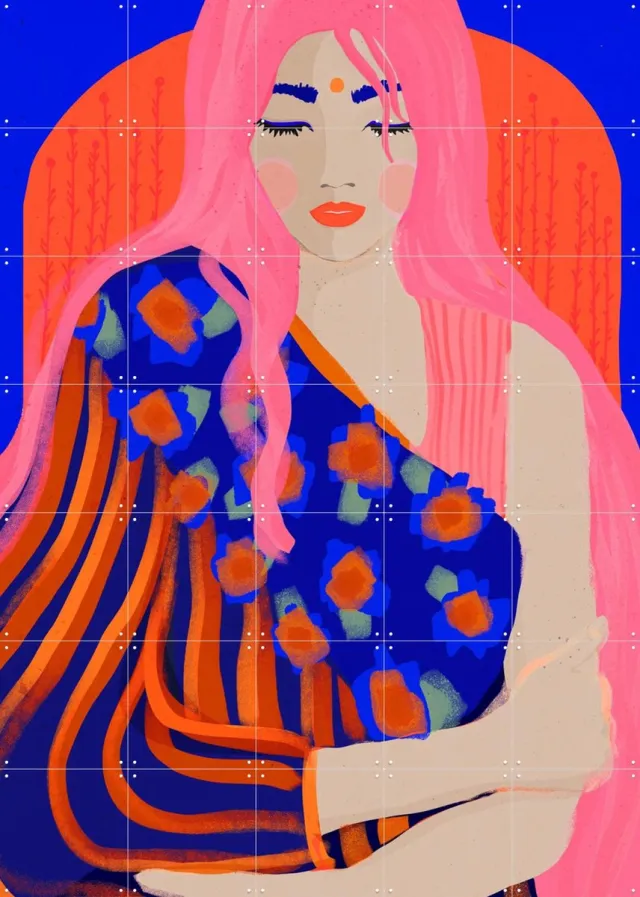 IXXI The Inner Peace, Treechild & Various - 100 x 140 cm - Grote wanddecoratie en posters - Illustraties, Strepen, Grafisch Ontwerp, Pop art, Speels Blauw / Roze