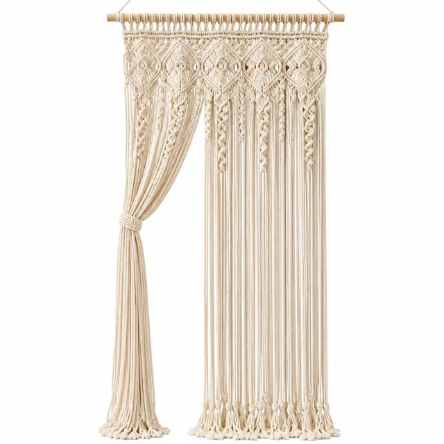 Môvadela Macrame Gordijn - Geknoopt wandkleed - Boho Gordijn - 100% biologisch katoen - Naturelkleurig - 90 x 180 cm