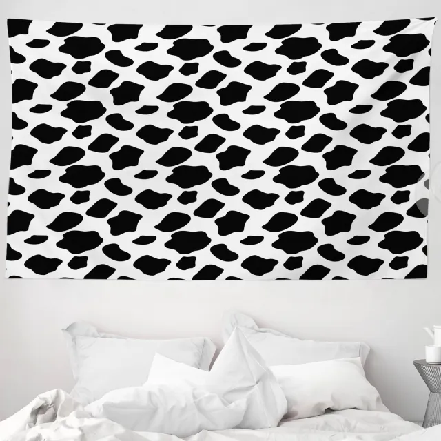 ABAKUHAUS Wandtapijt met koeienprint, koeienhuidpatroon met verspreide stippen, 230 x 140 cm, wit zwart