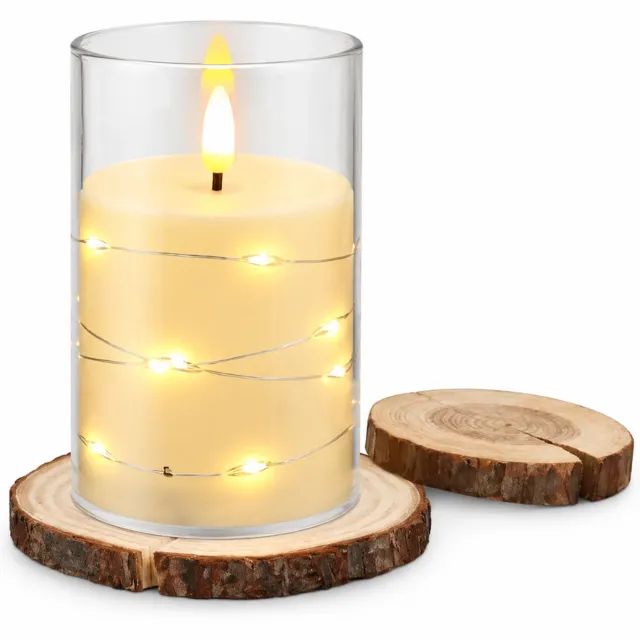 SWGOTA led kaarsen: elektronische kaars van 7,5 x 12,5 cm met vlamvormig licht, omwikkeld lichtsnoer en transparante kap voor tafel- en feestdecoratie Ivoor