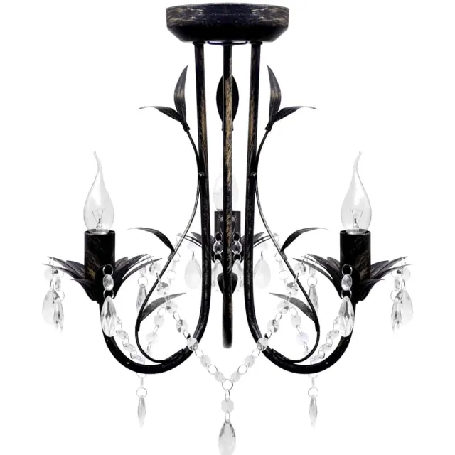 vidaXL Kroonluchter art nouveau metaal kristallen 3 lampen zwart