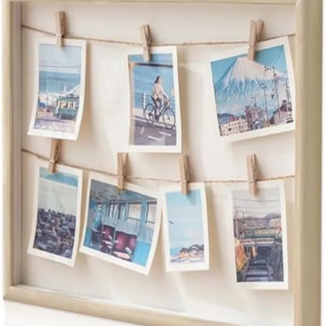 PromoHome Fotocollage Wanddecoratie - 7 Houten Klemmen - 32x32 cm