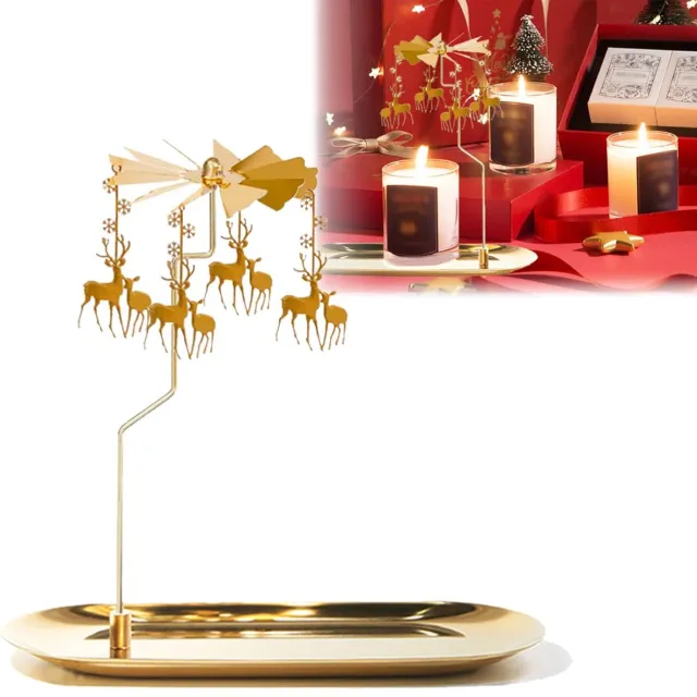 SWGOTA 1 stuk - Kandelaar - Metalen kandelaar - Draaibaar rendier - Kaarsenstandaard - Theelichthouder met dienblad - Geschikt voor tafel, kerst- en Valentijnsdagdecoraties - Rendierontwerp - Kaarsenplaatsing - Opbergdienblad - Goud