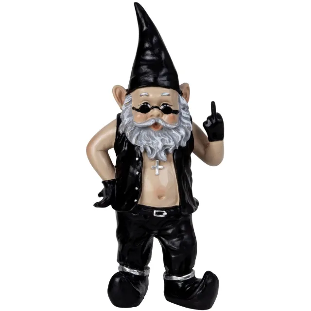 Iko Rocker tuinkabouter beeldje - Polyresin - 32 cm - Zwart outfit