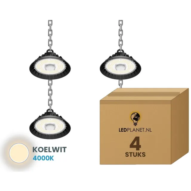 Tsong UFO Lamp - LED High Bay 100W - 15.000 lm - Koelwit 4000K - 4 stuks - Bewegingssensor - 0-10V Dimbaar - IP65 - Hal, Werkplaats- & Garageverlichting - 5 jaar garantie