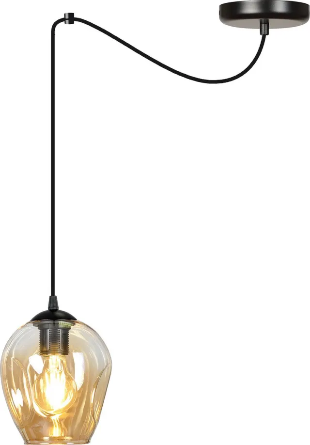 Emibig Malmo amberkleurige 1L pendel E27 decentraliseerbaar - Perfect voor sfeervolle verlichting in elke ruimte Amber goudgeel