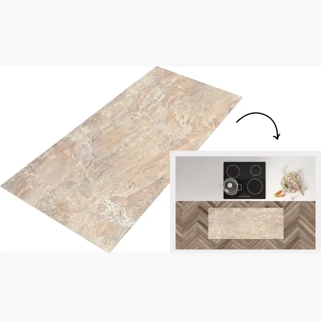 KitchenYeah Keukenloper - Loper keuken - Marmer - Kalk - Zand - Textuur - Keukenloper vinyl Multicolor