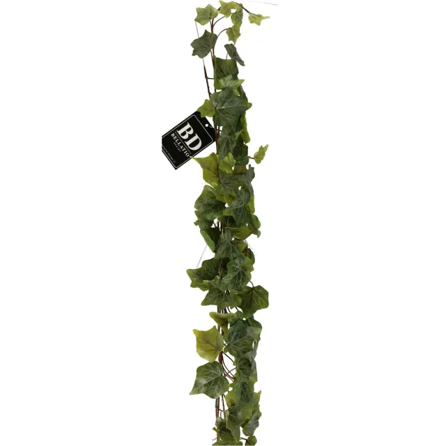 Bellatio Design kunstplant / hangplant slinger - Klimop / hedera - groen - 180 cm - lang - bladeren guirlandes - bladgroen decoratie