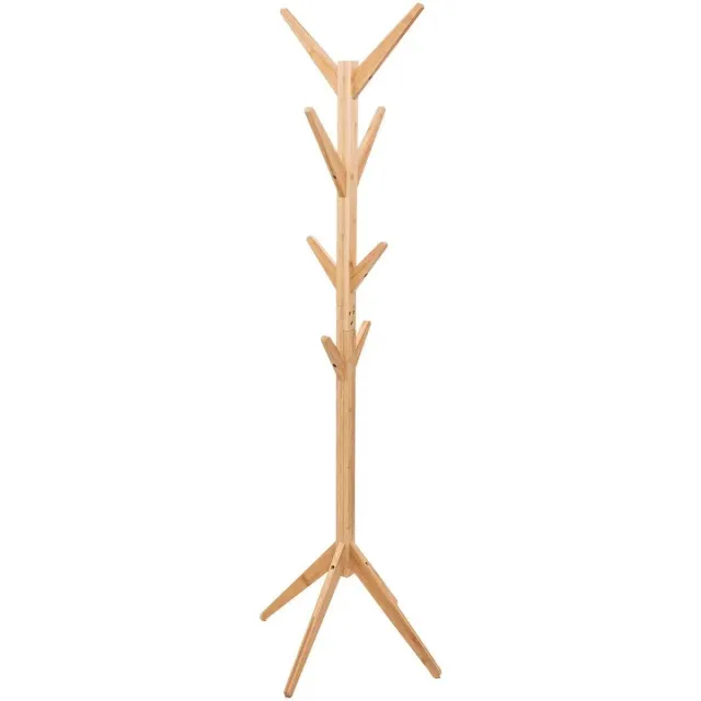 Five® 5Five kapstok - beige - bamboe - 8 haaks - 60 x 60 x 178 cm - Ruimte voor Jassen en Hoofddeksels